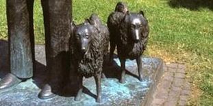 Ali and Rubi, the king's dogs, monument to King Wilhelm II in front of the Wilhelm's Palace in Stuttgart