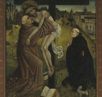 Vision du Christ par Bernhard von Clairvaux, panneau peint vers 1485 dans le monastère de Bebenhausen 