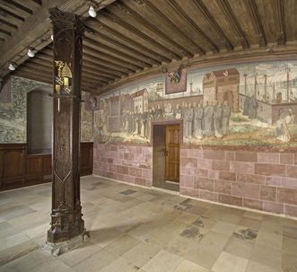 The Knights of Calatrava march against the Moors, late 19th century, historical image on the north side of the winter refectory of Bebenhausen Monastery