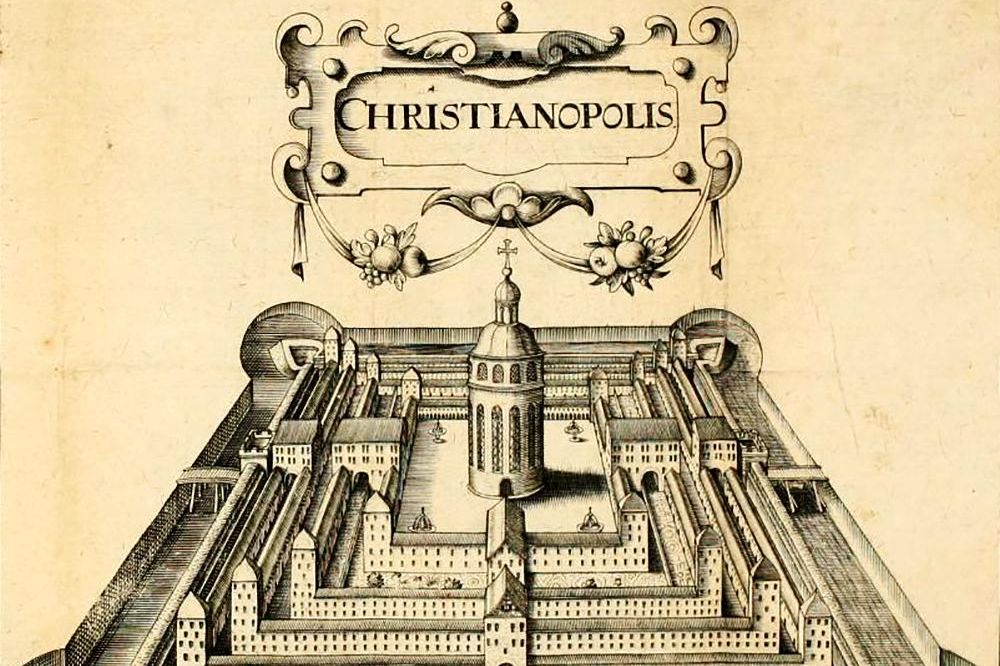 Plan der Stadt Christianopolis, Stich aus Reipublicae Christianopolitanae descriptio, 1619